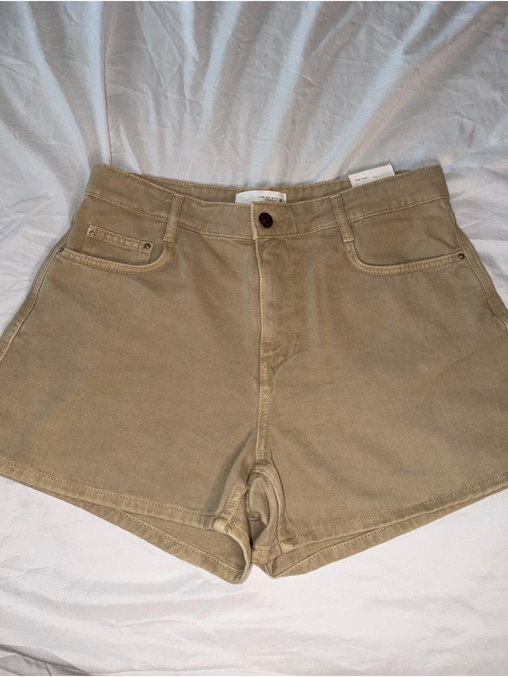 Zara Mom Short Khaki Cotton Shorts